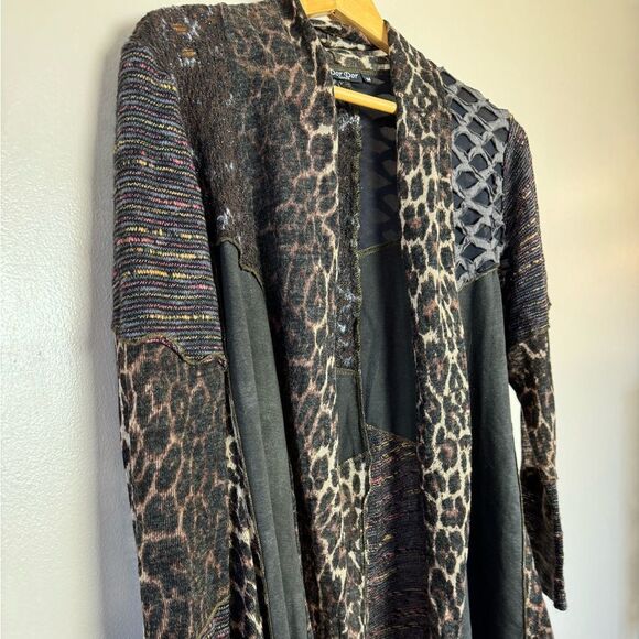 SALE! Brown Dor Dor Couture Multi Pattern Open Sweater Size M EUC - Picture 3 of 6